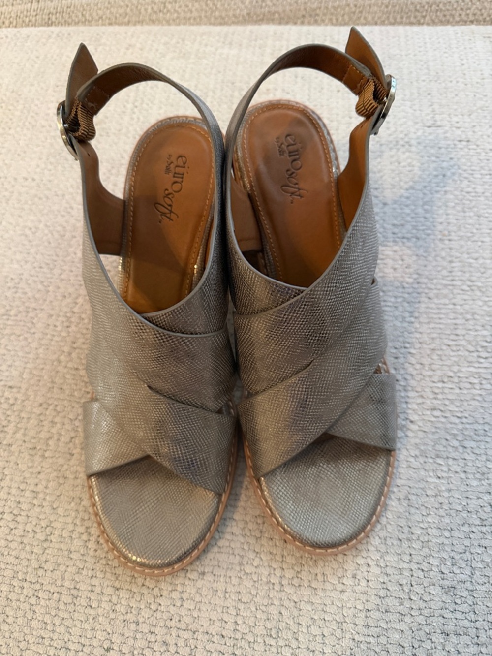 Crisscross Slingback Sandals in Metallic Taupe